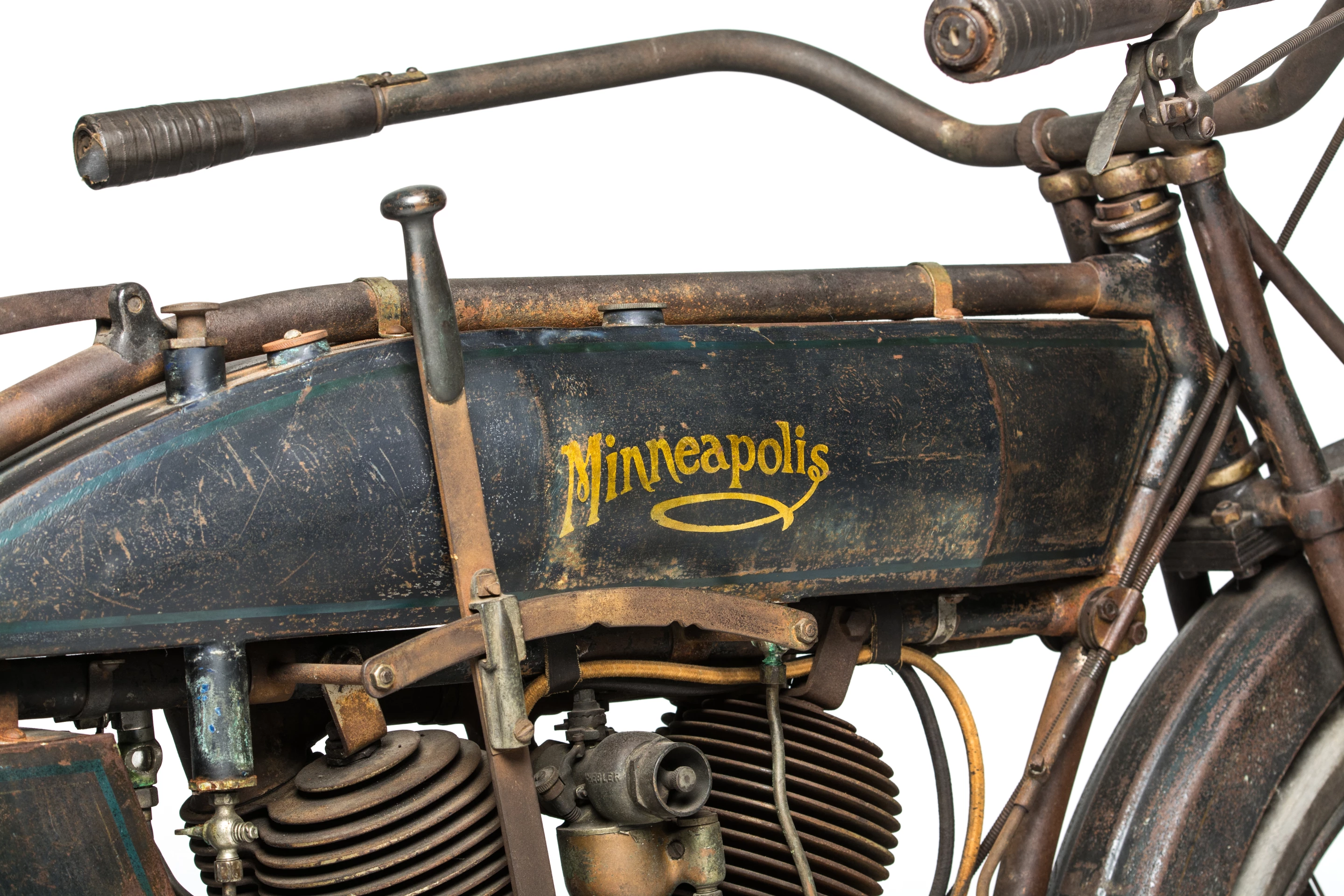 The Michaelson Motorcycle Company already has one motorcycle in the top 100, and this 1913 Minneapolis Twin Two Speed will almost certainly become the second. The 1911 Minneapolis Model N Tricar currently at #95 in the top 100 (sold as part of the Otis Chandler Collection in 2006) featured a single cylinder engine. The four Michaelson brothers (Jack, Walter, Joe and Anton) developed a motorcycle whose design was one of the freshest and most advanced of its time - this big V-twin
