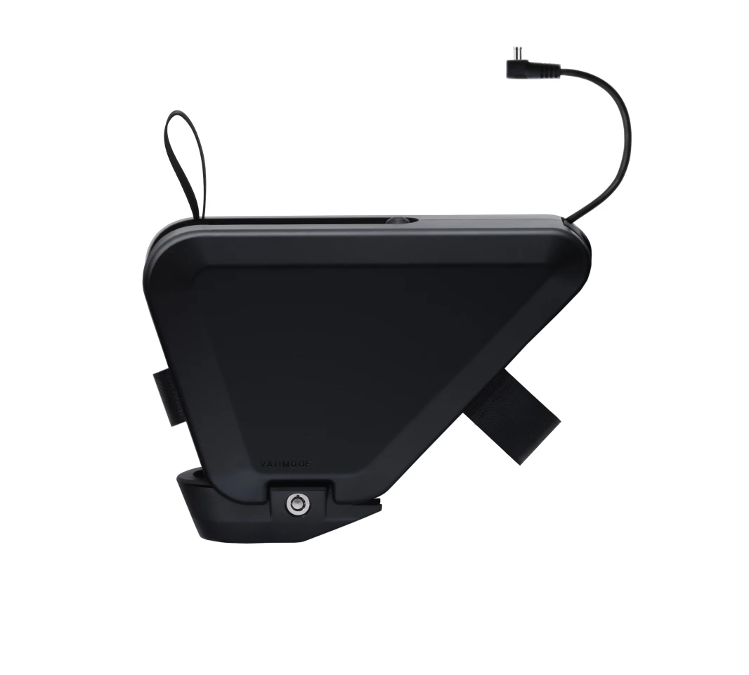 The PowerBank is strapped to the seat tube and downtube, and locked to the ebike via a supplied dock