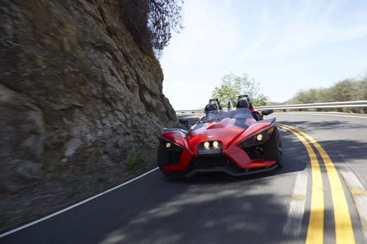 Polaris touts the cornering prowess of the Slingshot