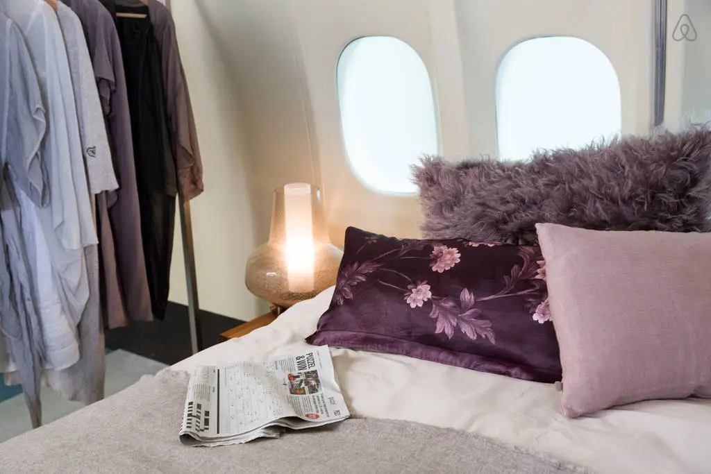 The airplane pad features a master bedroom with a king size bed