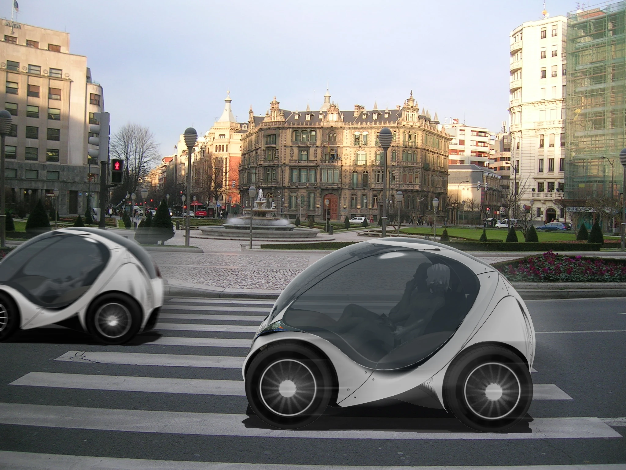 Artist's concept of the Hiriko on the road