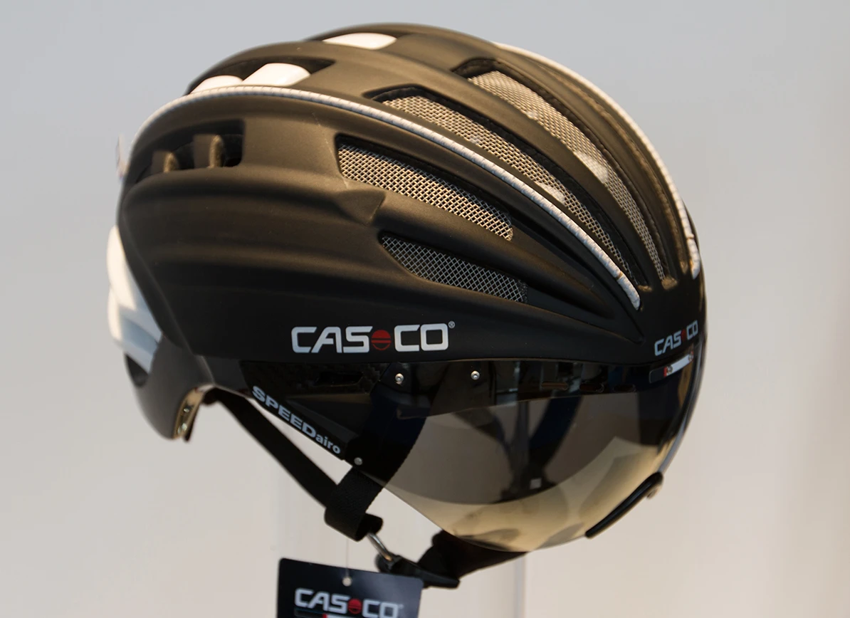 Casco's SPEEDairo helmet with SPEEDmask flip-up visor in the down position