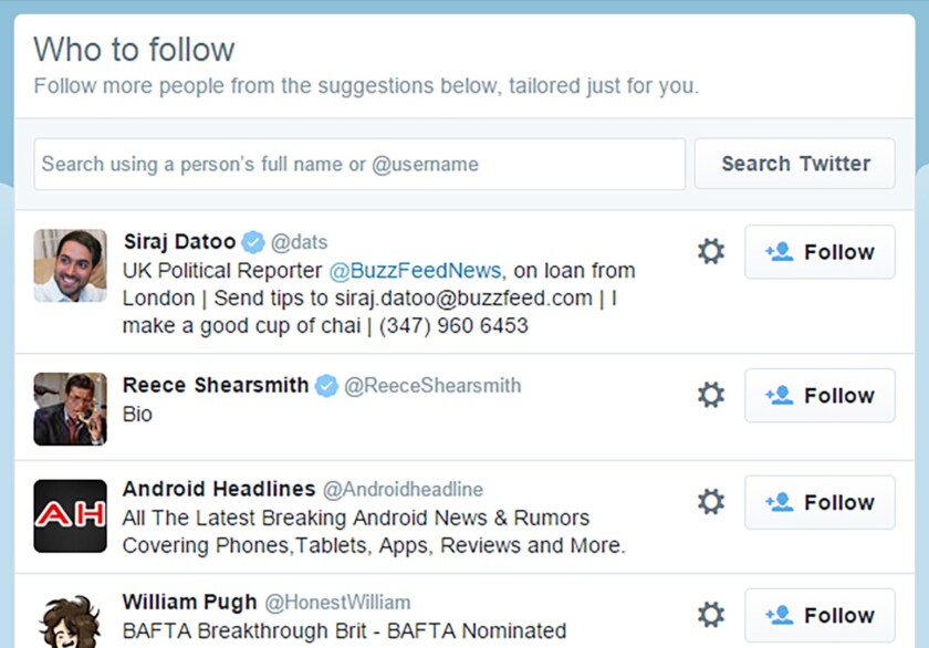 Twitter suggests people for you to follow