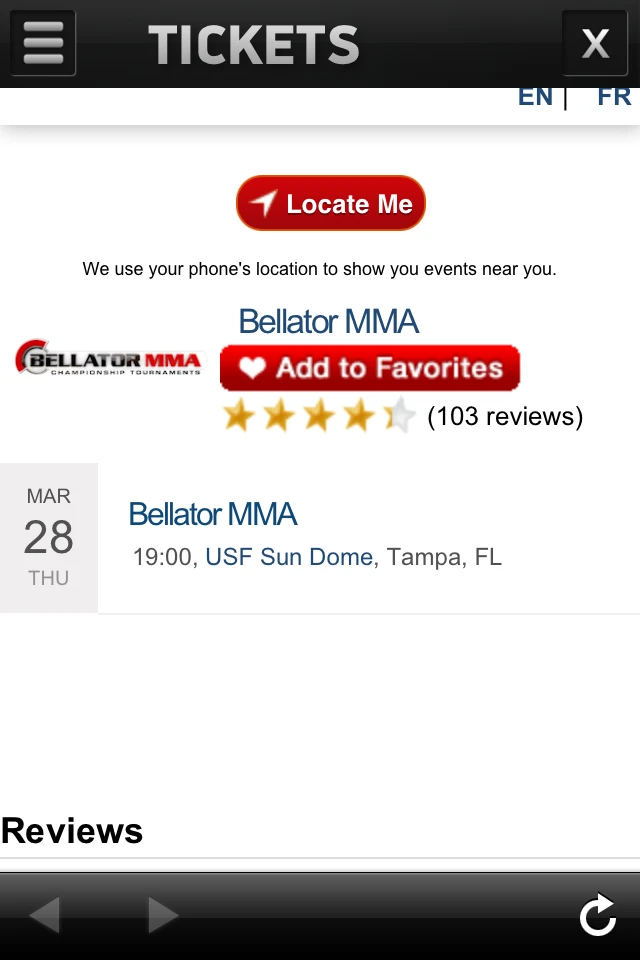 The Bellator MMA application lets users buy tickets