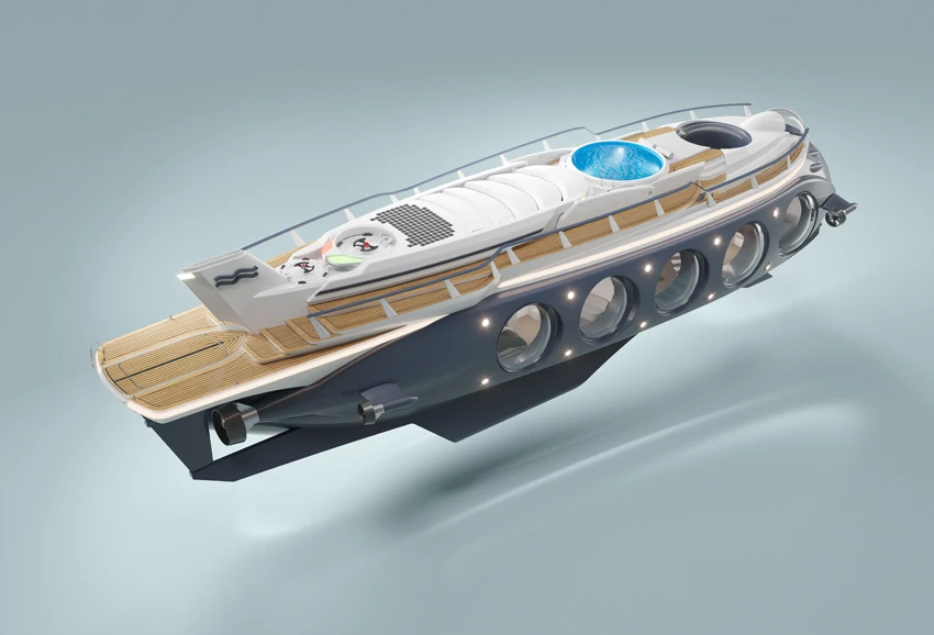 When aquatic dreams give way to subaquatic dreams, the deck roof drops down and covers over the dining area