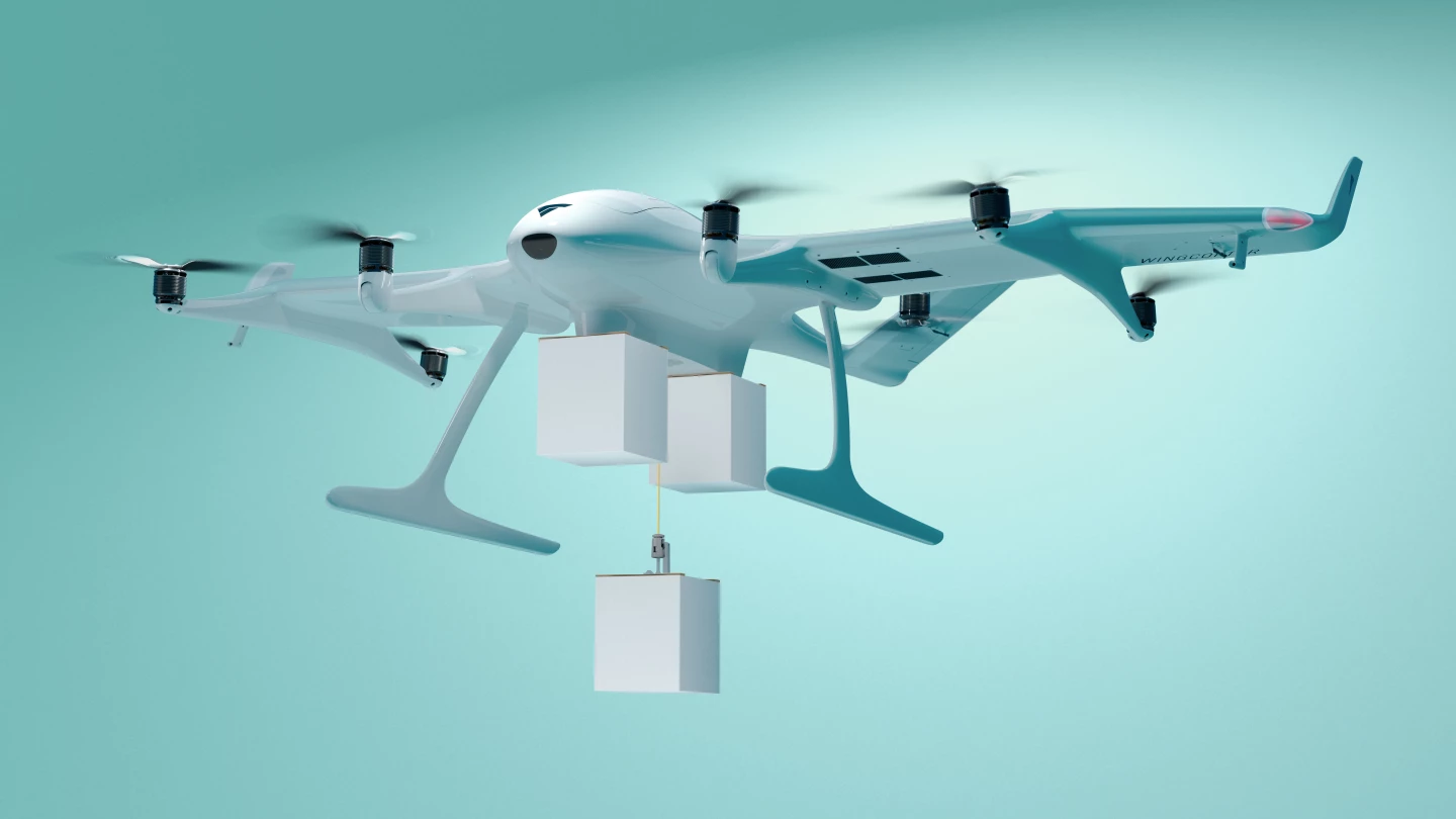 The Wingcopter 198 can carry three packages, and drop off at multiple destinations in one flight