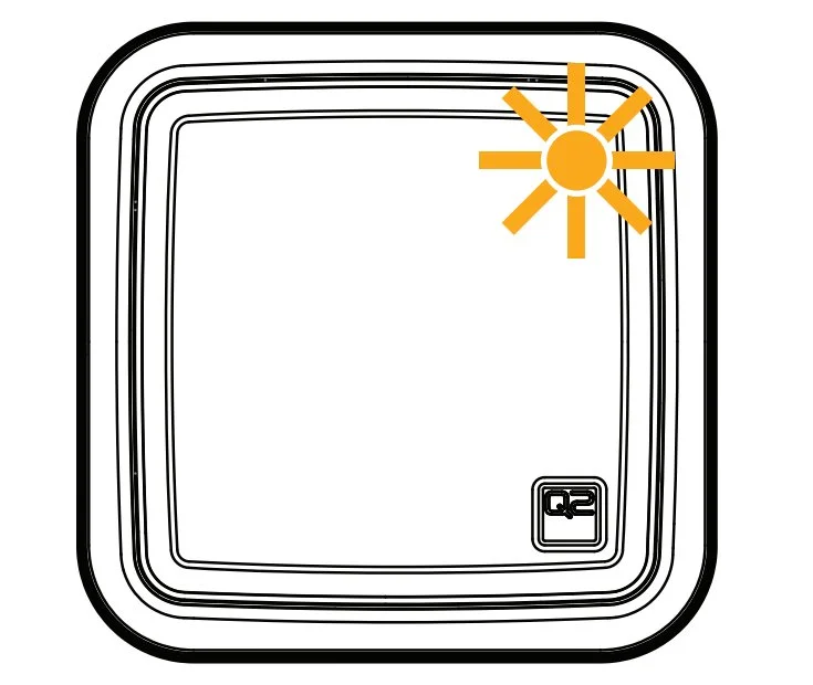 A flashing amber LED indicates that the Q2 is receiving charge