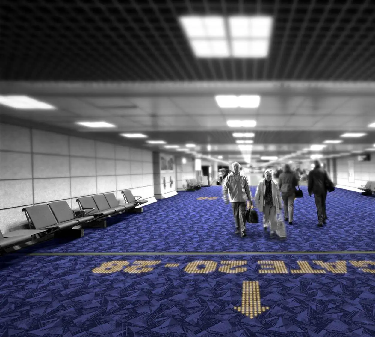 Philips recently partnered with Desso, a high-quality carpeting producer, to create a new type of light transmissive carpet embedded with LEDs that can be programmed to display important messages, directions, or other information