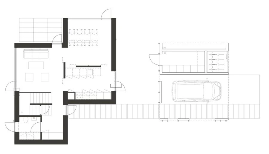 The ground floor plan shows the garage, which can be incorporated into the house if needed (image: Henning Larsen Architects)