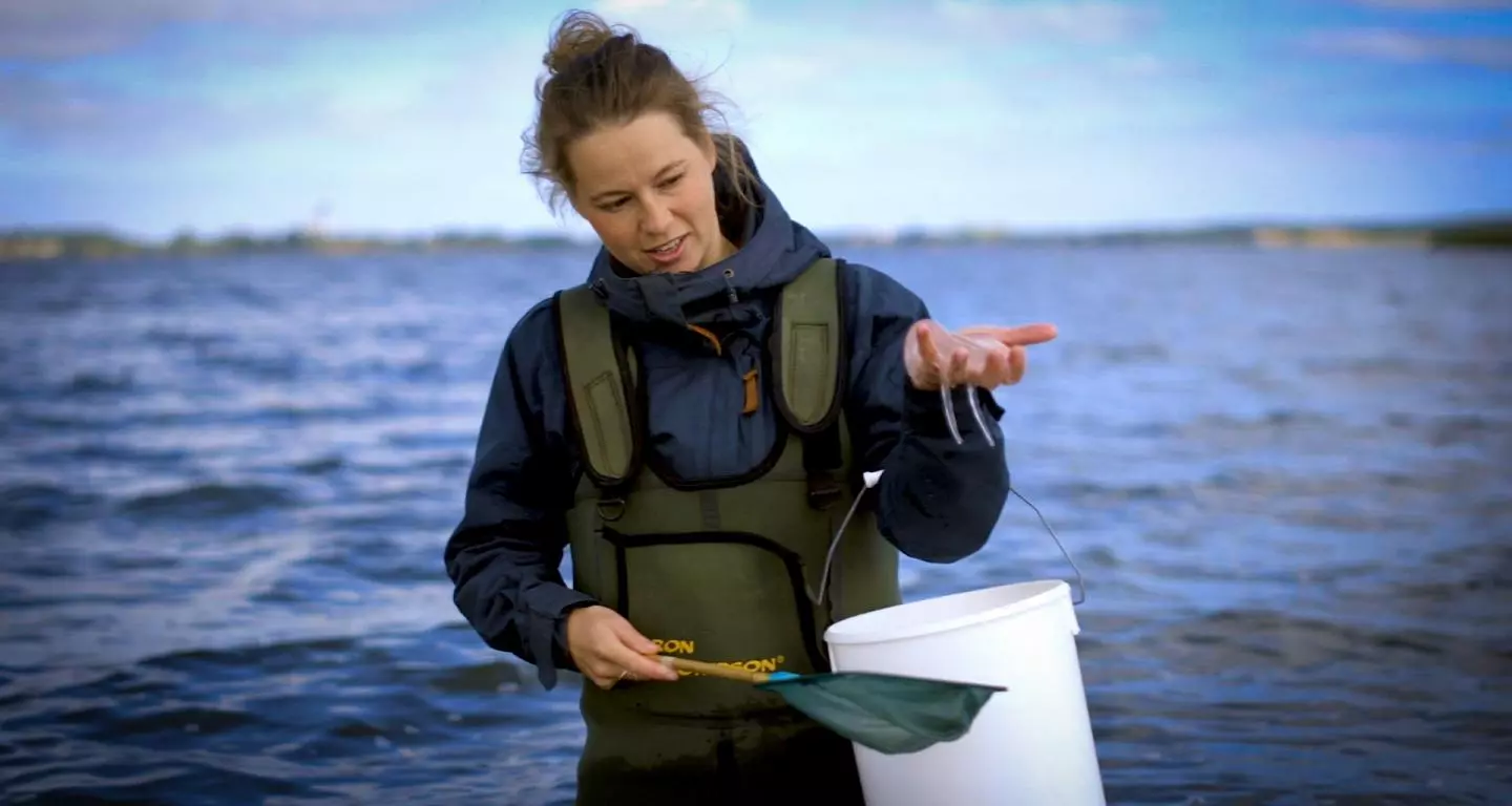 Mie Thorborg Pedersen with a jellyfish in hand