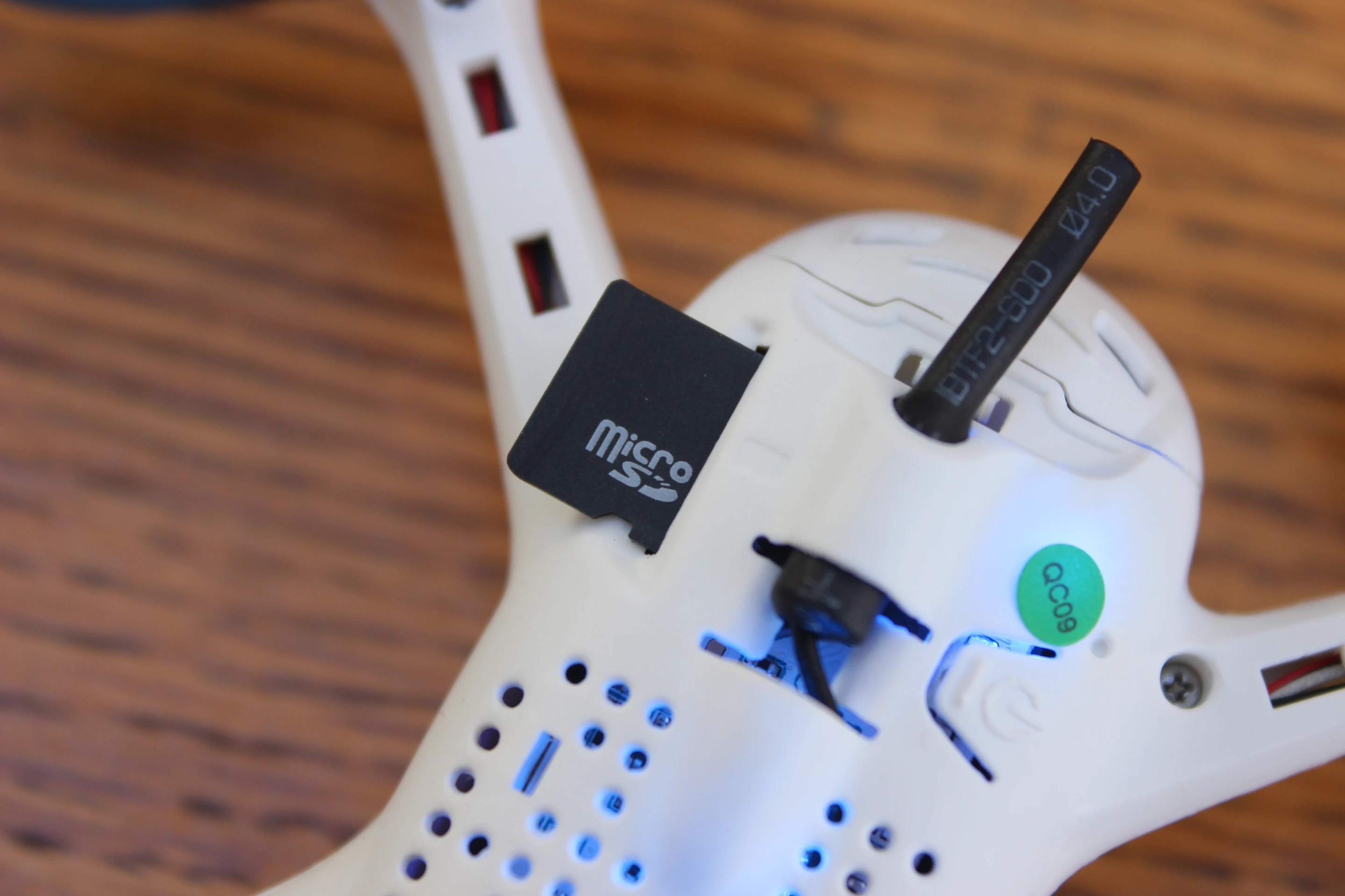 The Hubsan FPV X4 Plus records video on a card within the copter itself
