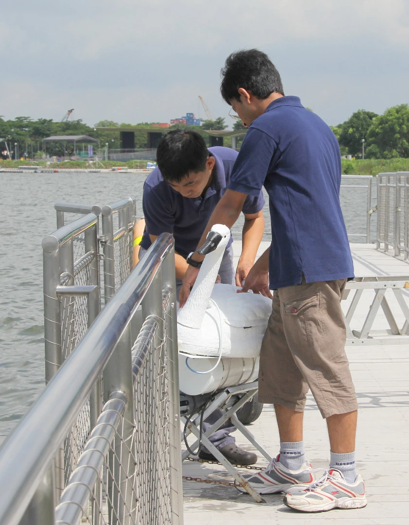Each NuSwan robot incorporates a battery pack, electric motors and dual props