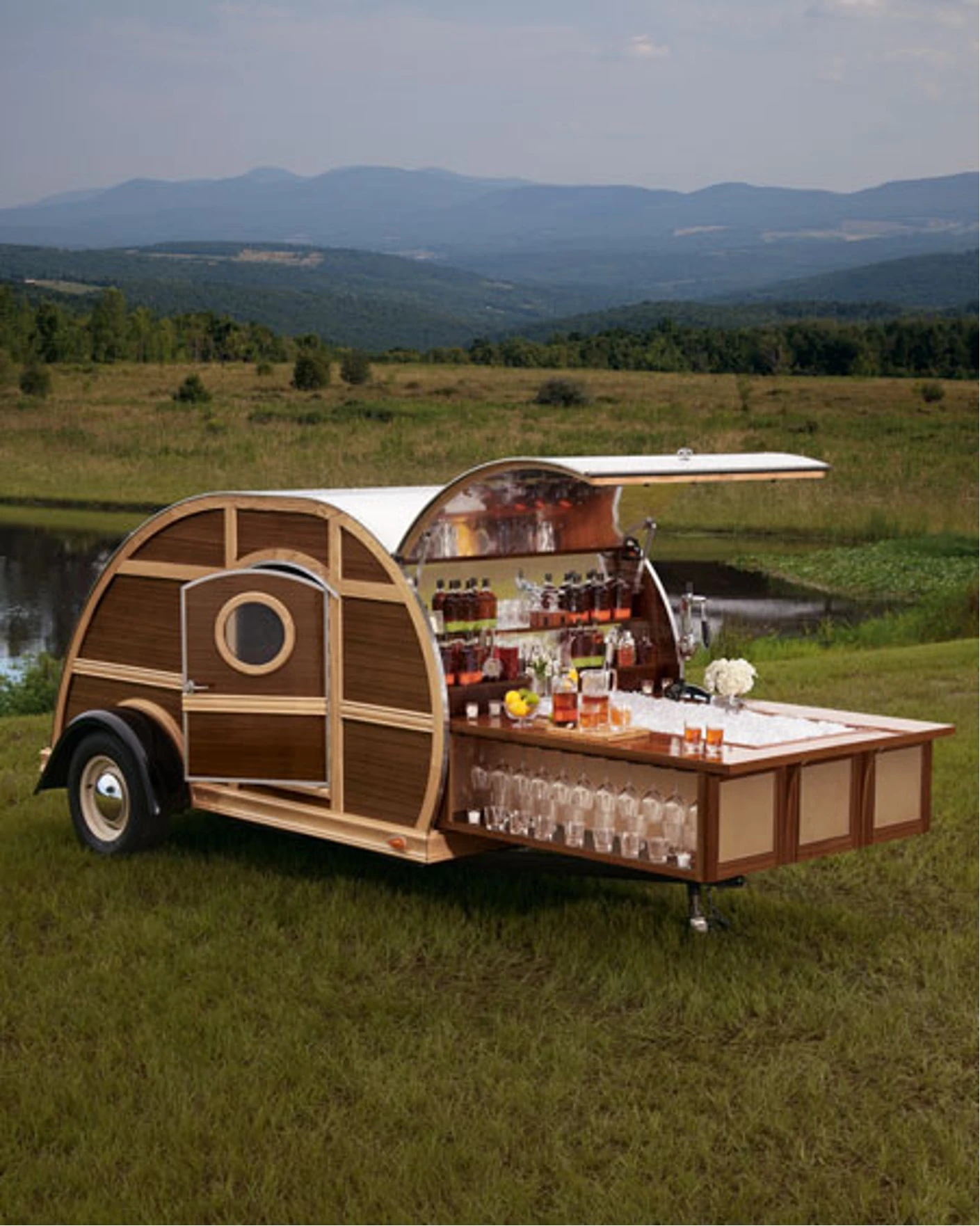 The Bulleit Frontier Whiskey Woody-Tailgate Trailer adds a touch of class to any tailgate party