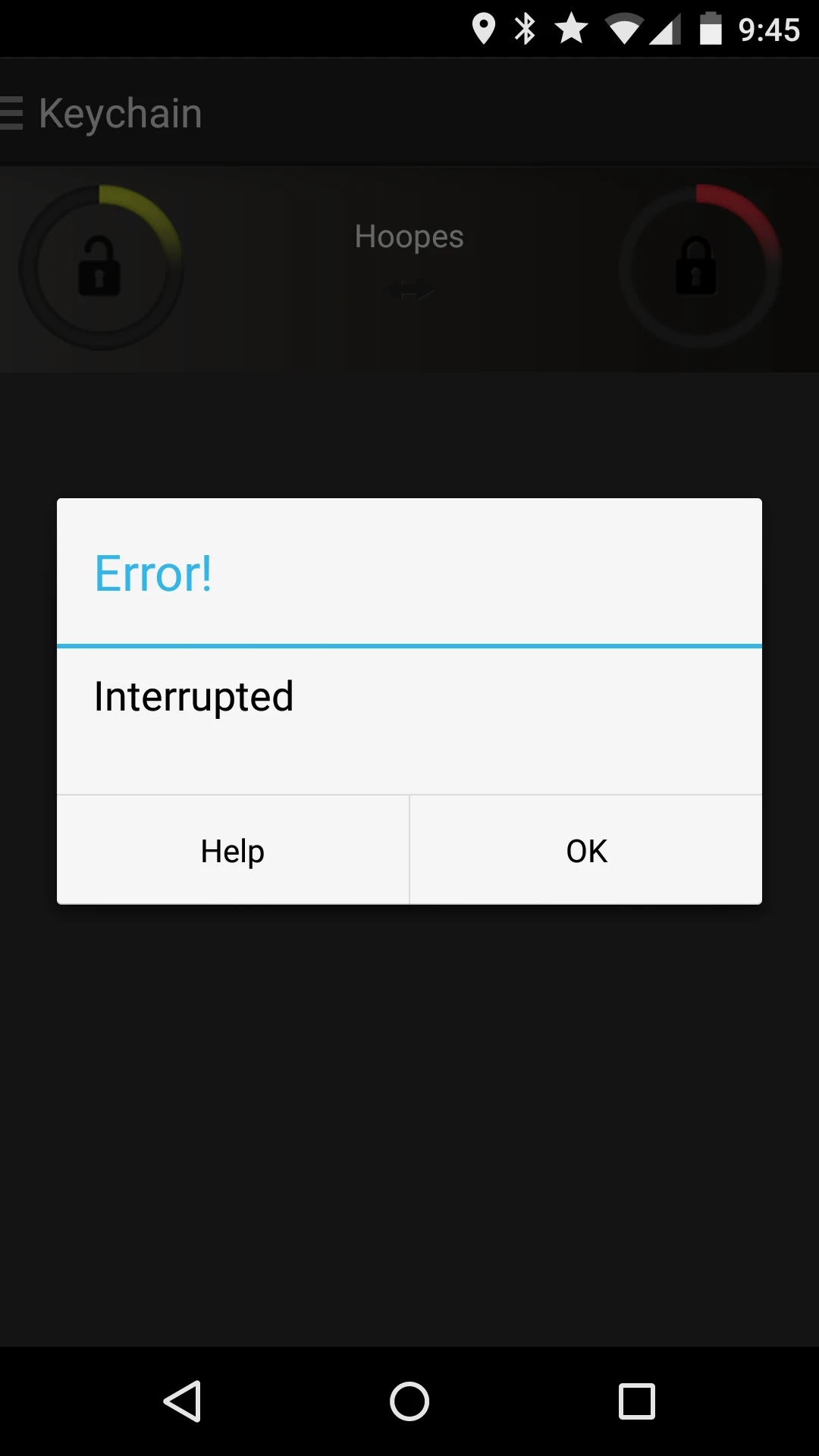 One of the recurring Danalock error messages I got, where the "help" button just pulled me into the top level of the Danalock help manual
