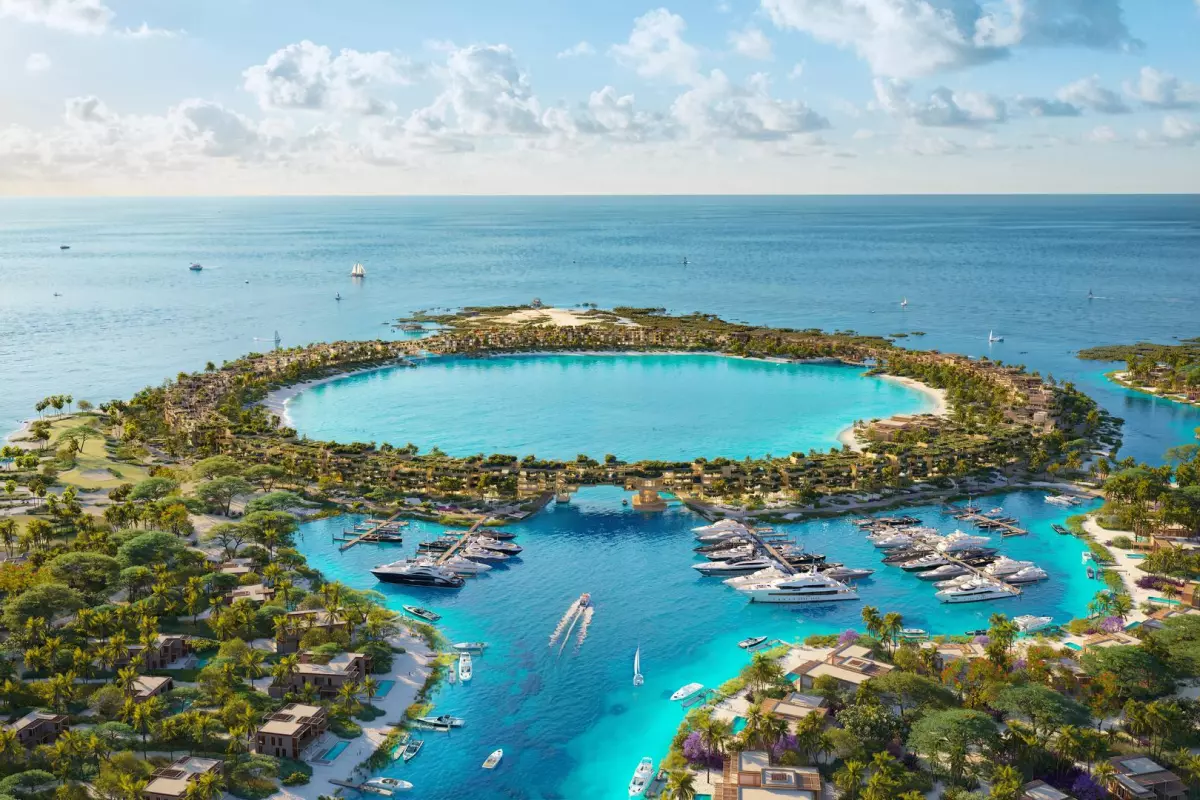 Laheq is a luxurious island resort that will be centered around a large ring-shaped structure hosting hotels and homes