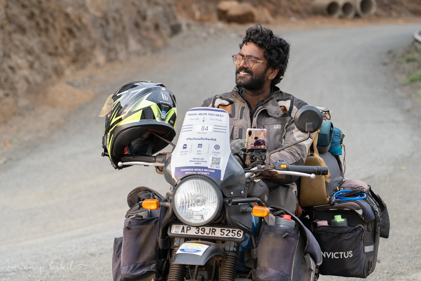 Venkata Karthik Tupili opted for a Royal Enfield Himalayan motorcycle "because of how versatile it is and its ability to carry a lot of luggage"