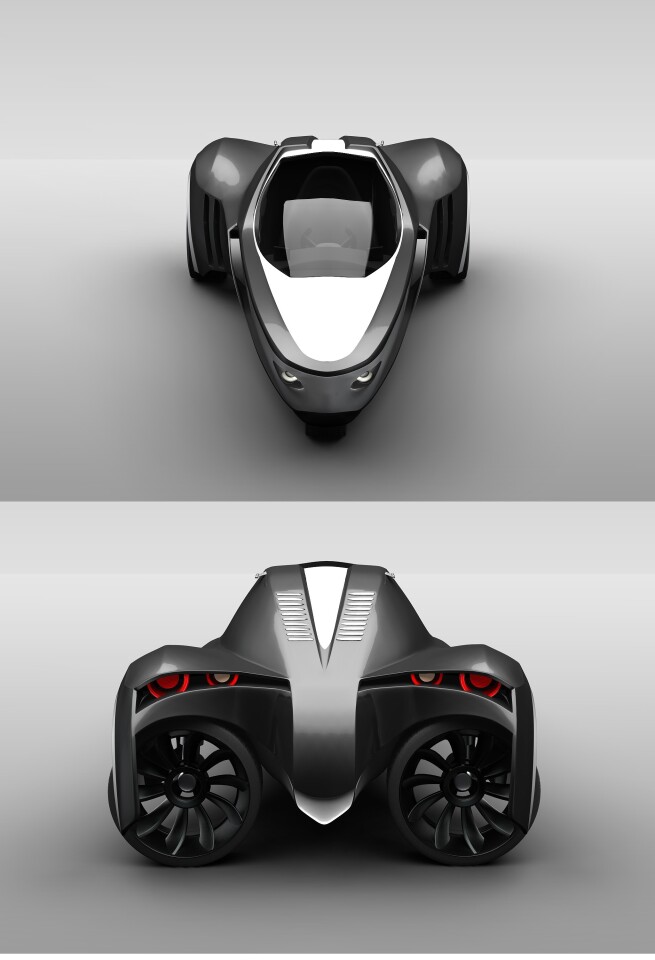 Each of the rear wheels is powered by its own electric motor and can be rotated 90 degrees to provide propulsion when on water