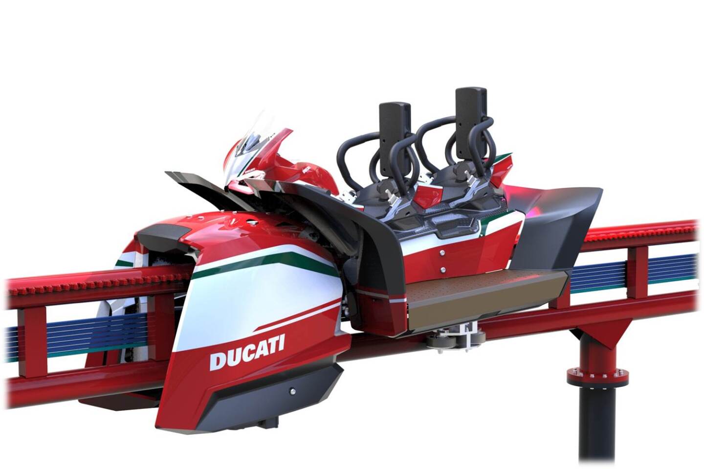 Ducati has partnered with the famous Italian amusement park complex Mirabilandia which is located in Ravenna, in the Emilia-Romagna region, and the park's already extreme experiences will be further enhanced with a Ducati area. The technologies to be used will involve the latest-generation ride simulators and one of the rides planned is a racing-inspired interactive roller coaster, which simulates a ride on a Panigale V4. That's a computer-generated image of the roller coaster above, and unlike last-generation roller coasters, this one enables passengers to become real riders, as it gives them control of acceleration and braking.