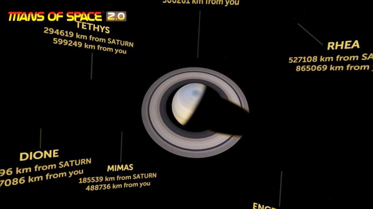 Titans of Space lets you float through a scale model of the solar system that's filled with facts