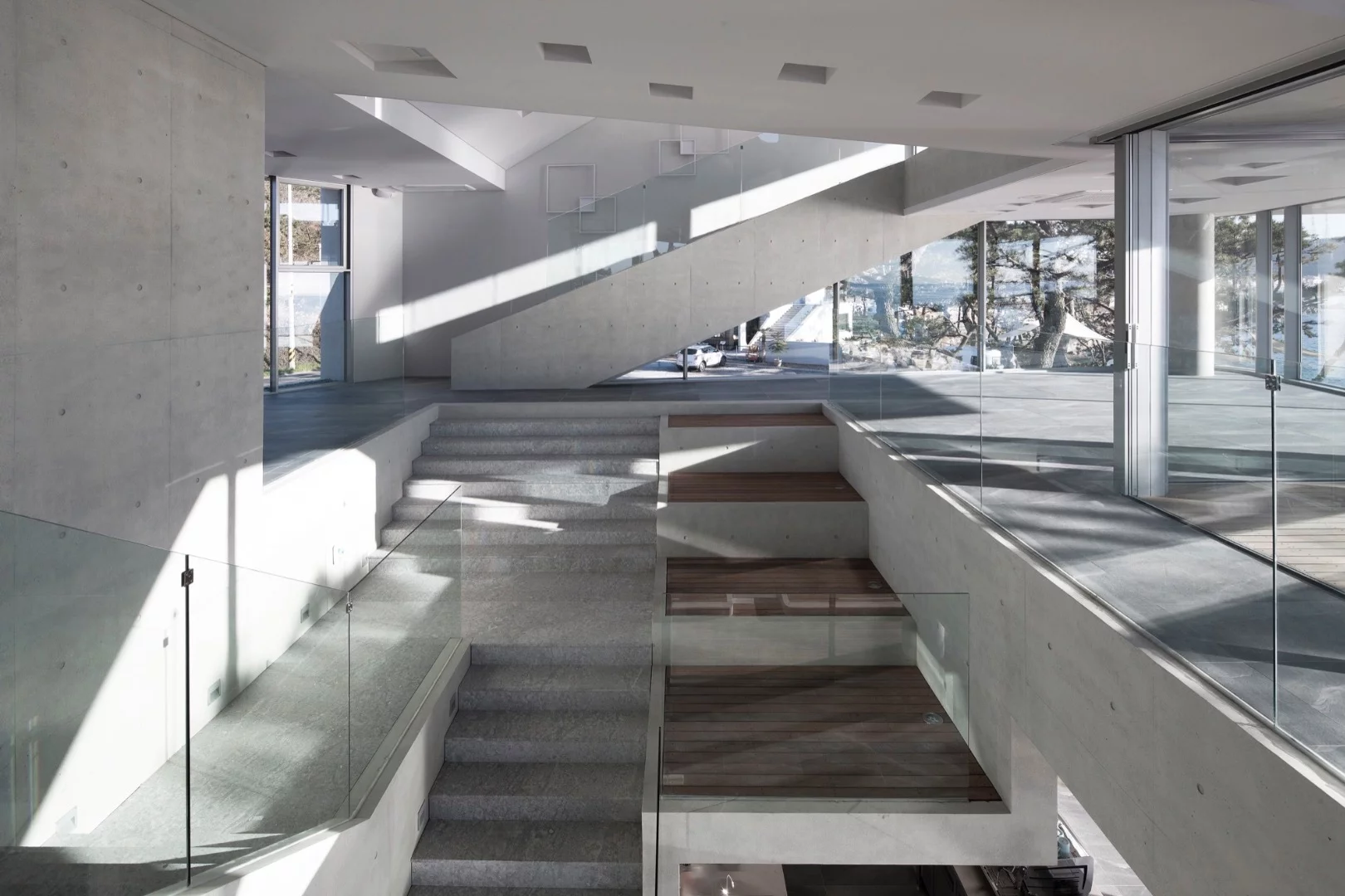 The Gijang Waveon cafe's concrete structure is peppered in places with Swiss cheese-like holes, echoing eroded seaside rocks