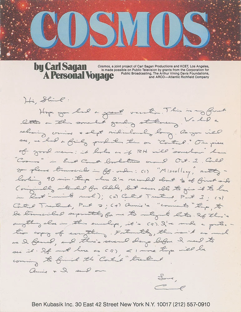 Handwritten letter by Sagan