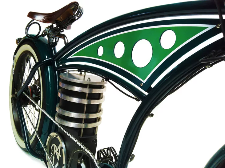 A view of the B4 Bikes e-cruizer frame and battery pack