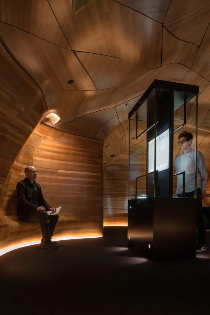 A nominee for Best Craftsmanship, He Tohu is designed by Studio Pacific Architecture. Built to display a series of important historical New Zealand documents the room is inspired by the idea of a traditional timber box called a waka huia
