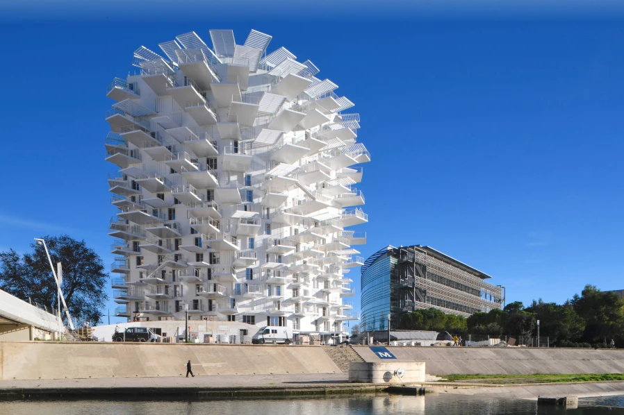The Lez river in Montpellier has welcomed a striking new structure to its shores