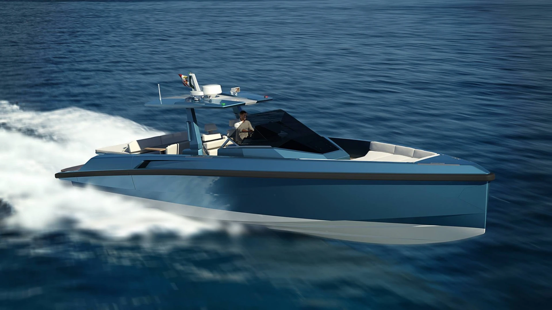 The 48 Wallytender has an overall length of 13.95 m (46 ft)
