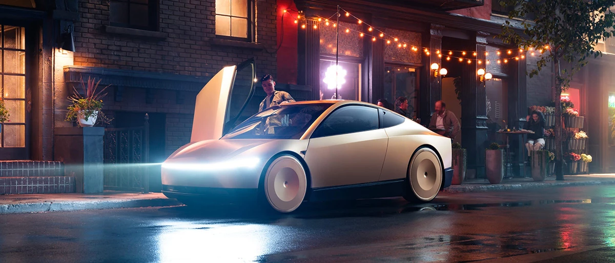 This two-seater driverless Cybercab is slated to arrive 'sometime before 2027,' so it may or may not be the first vehicle in Tesla's robotaxi fleet