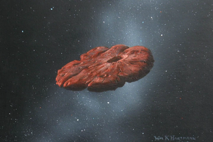 An illustration of 'Oumuamua's pancake-like shape