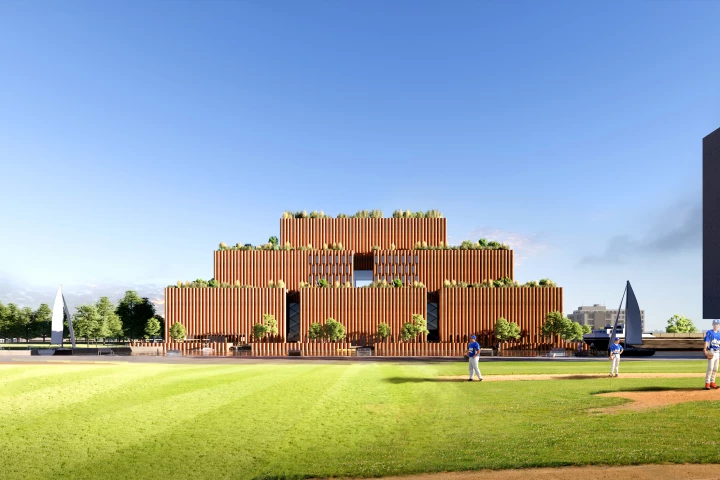 The Samson Stages Red Hook Studio will take the form of stacked blocks that will be arranged to create multiple terrace areas