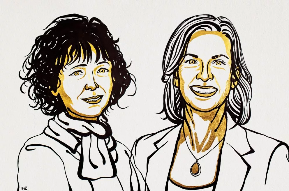 The 2020 Nobel Prize in Chemistry Laureates (from left), Emmanuelle Charpentier and Jennifer Doudna