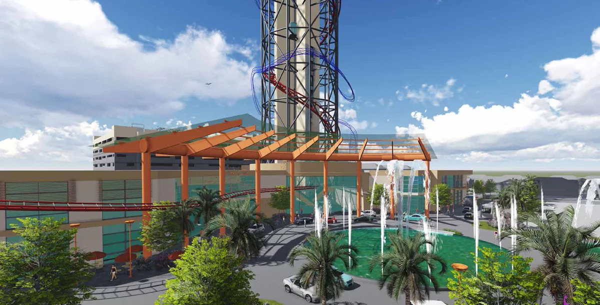 The track is 1,584 m (5,200 ft) in length and takes three minutes to complete while traveling at 65 mph (104 km/h) (Image: Skyplex)