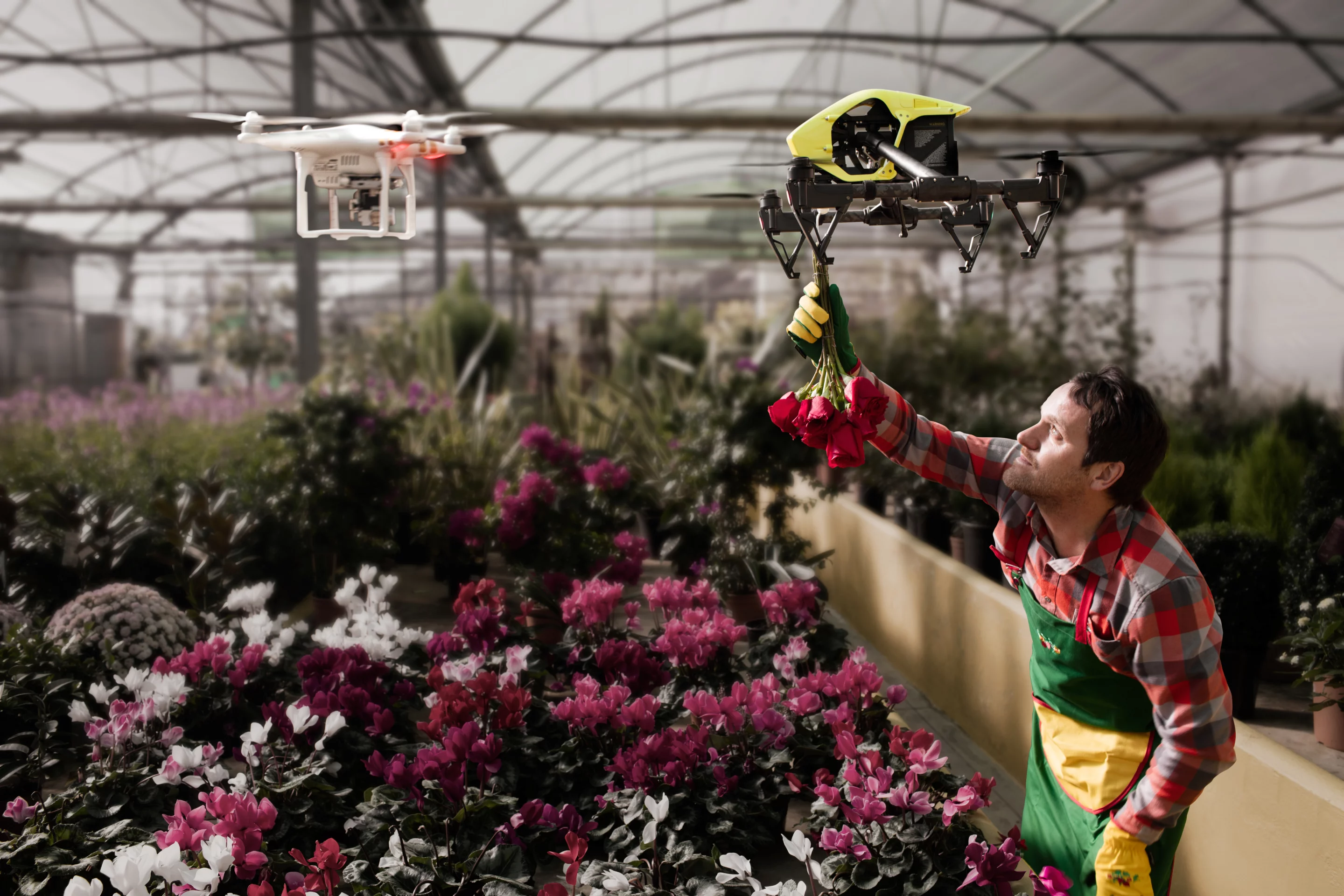 Rinspeed uses fetching a purchased flower bouquet as an example of the type of errand the onboard drone can help out with