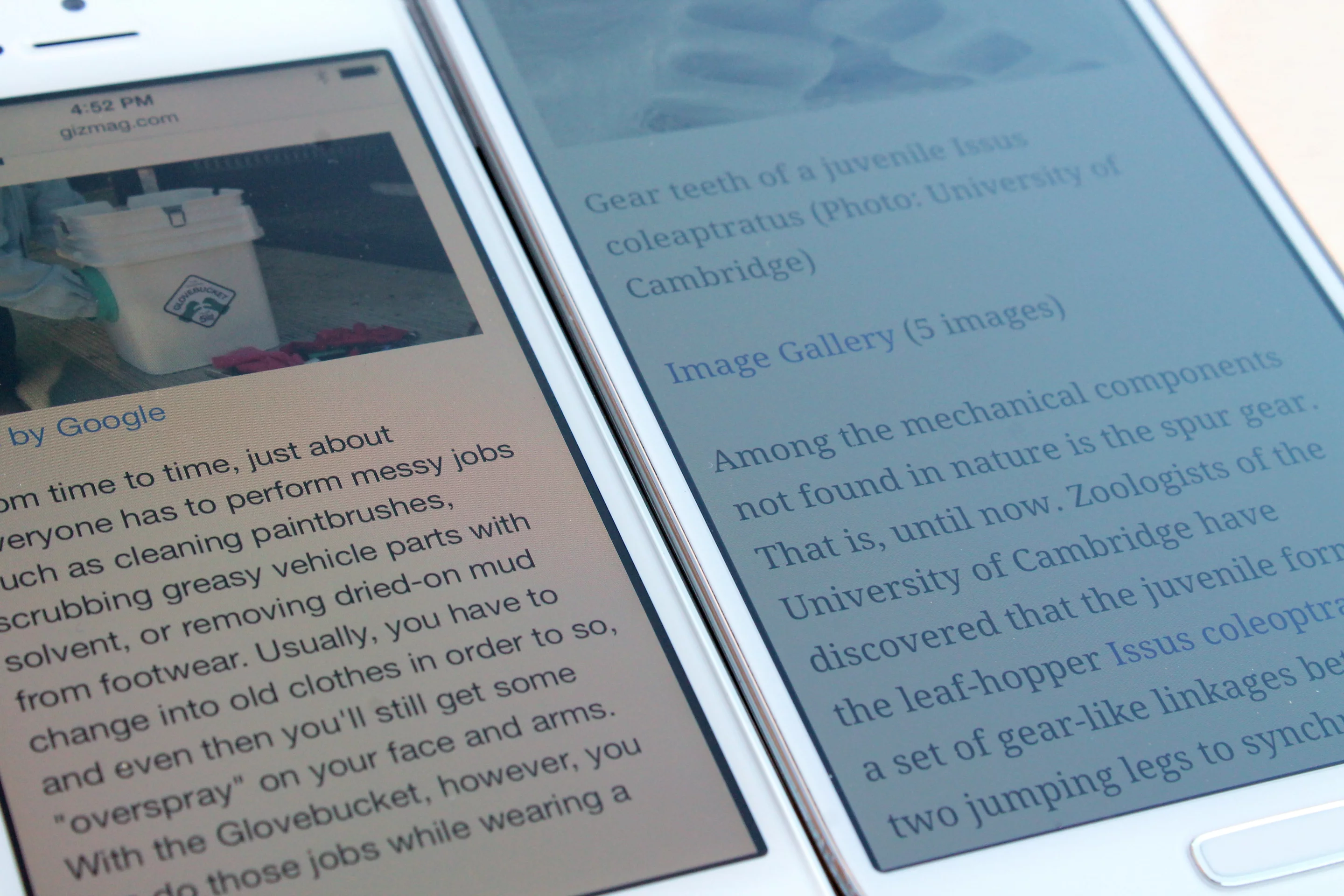 Text is crisp on both devices, but the GS4's screen packs in many more pixels