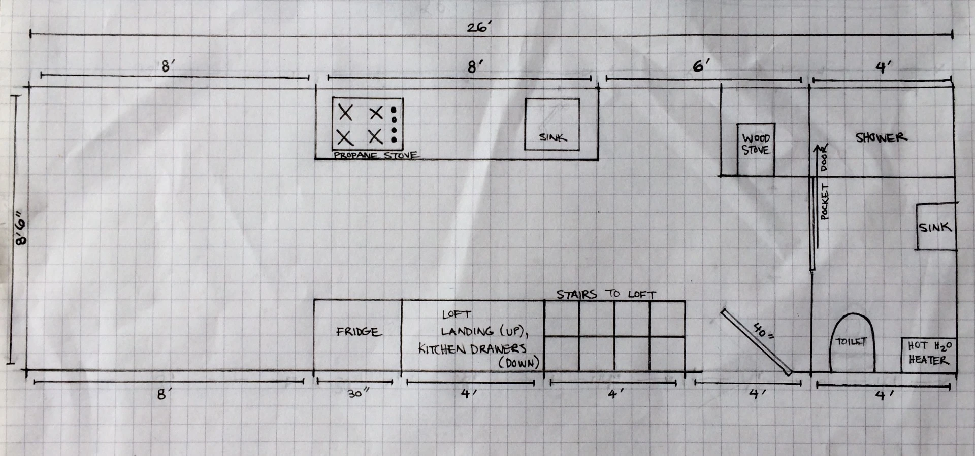 Drawing showing the layout of the Curved 260 Micro Home