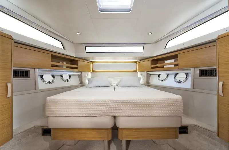 The Greenline 48 owner's cabin alternative bed arrangement