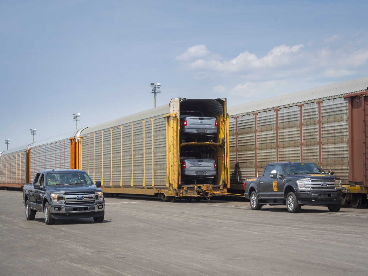 Ford previously teased the towing capabilities of the electric F-150, showing a prototype pulling more than 1 million pounds worth of truck-loaded double-decker rail cars