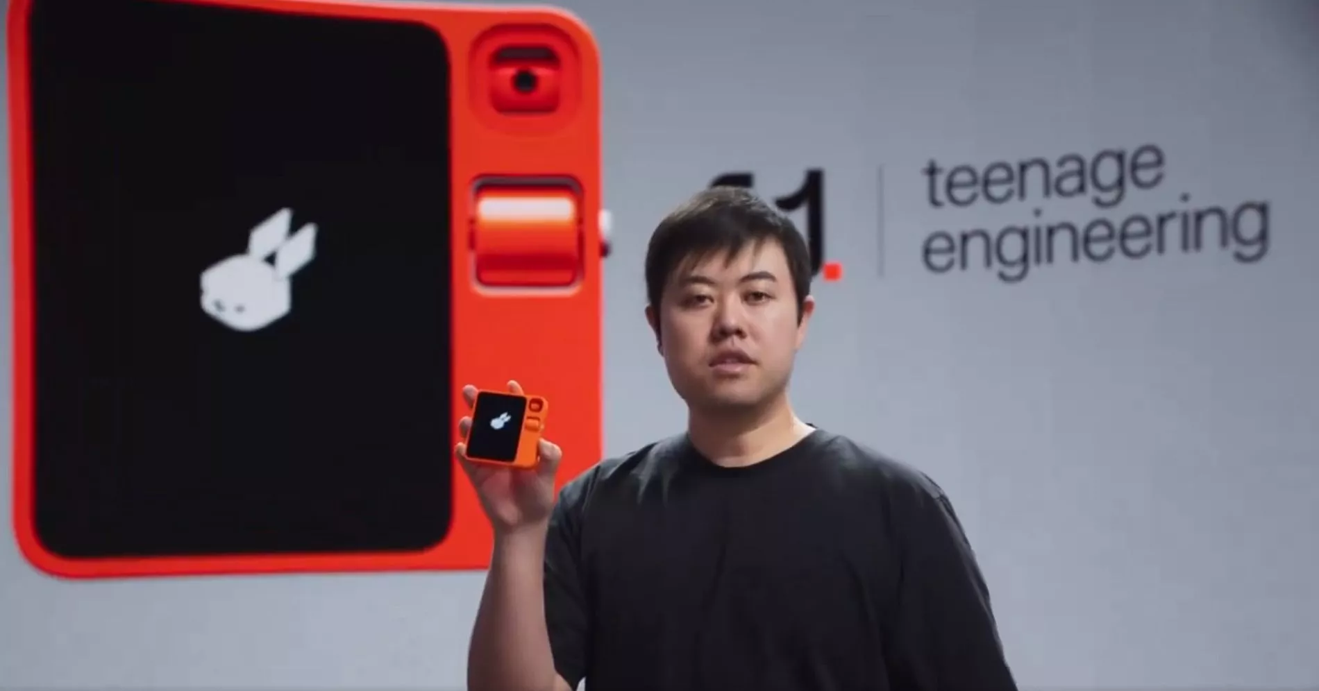 Jesse Lyu of Santa Monica-based tech startup Rabbit introduces the R1 pocket companion, which is scheduled to go on sale in the US from March 2024