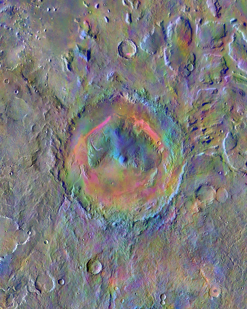 false color image of Gale Crater to reveal composition
