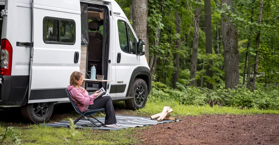 The drop-down table on the back of the kitchen block provides an outdoor worktop and side table