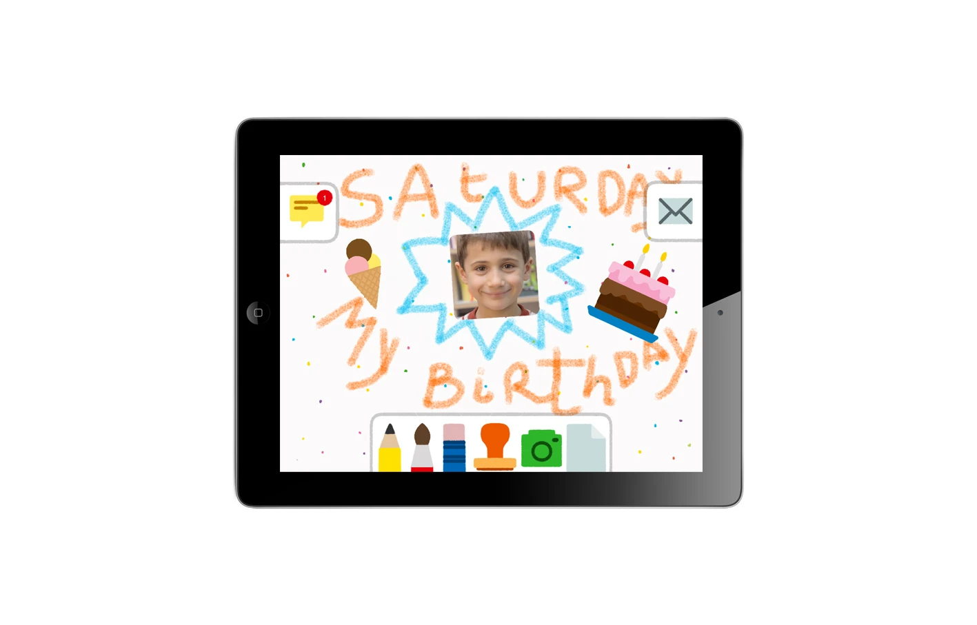 After being logged in to the Maily app, children use a pop-up menu to navigate its various tools