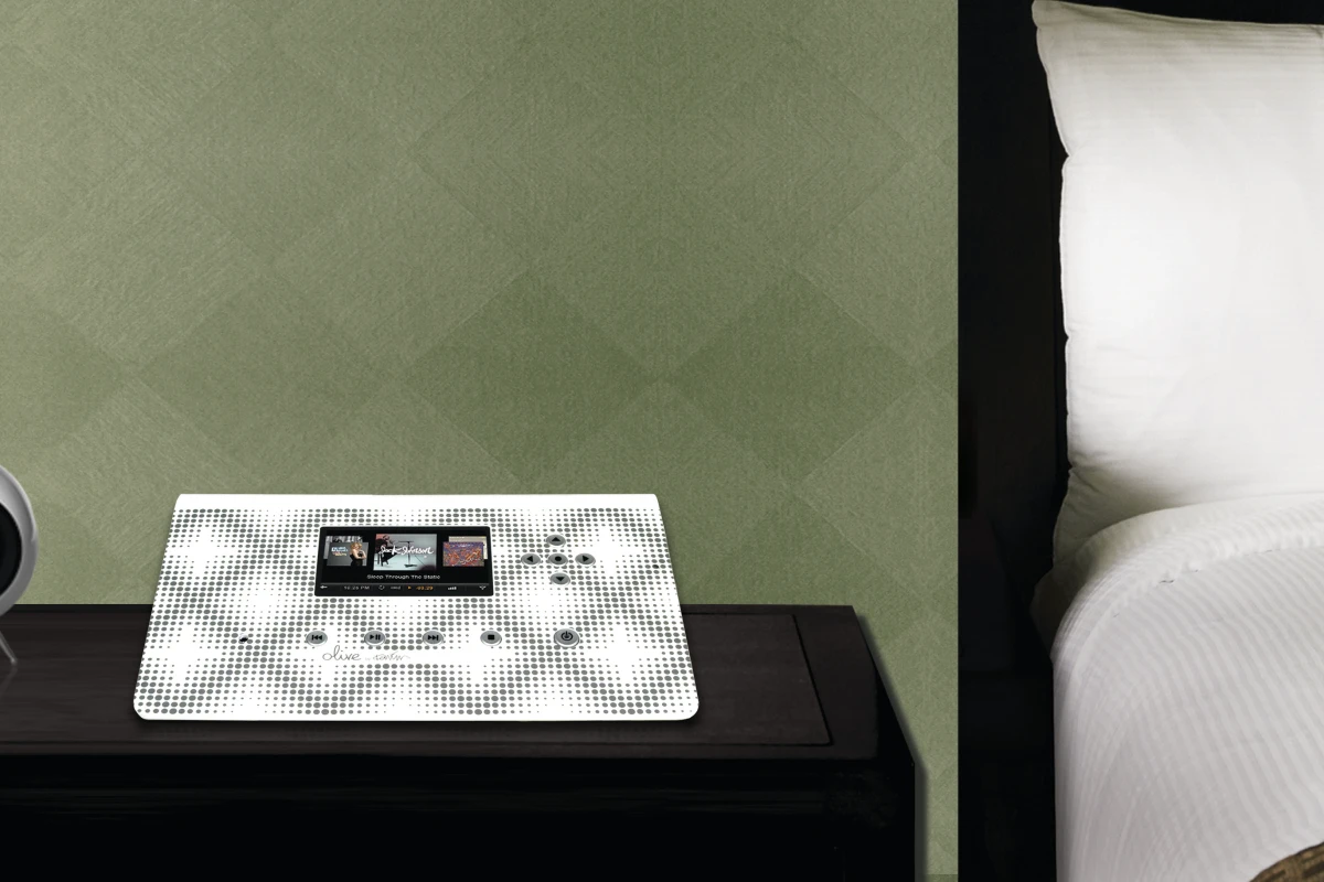 A limited edition Olive 2 zone player styled by Karim Rashid