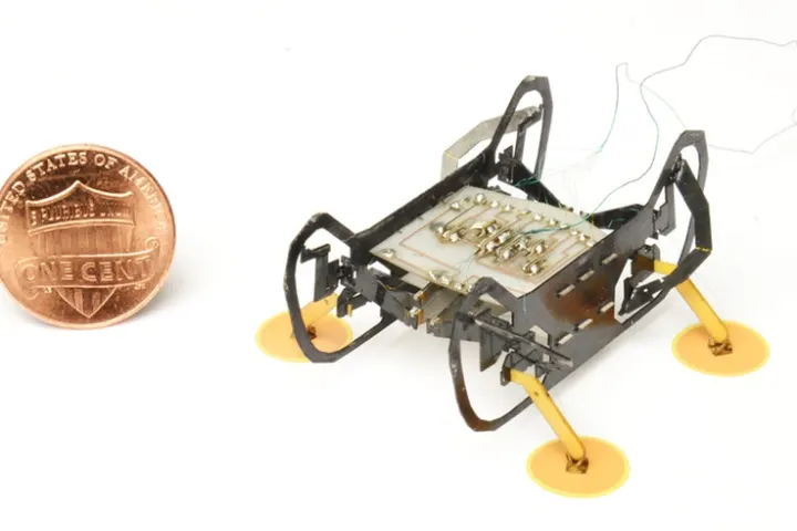 HAMR-E is based on an earlier Harvard robot that can scurry around like bugs and even walk on water
