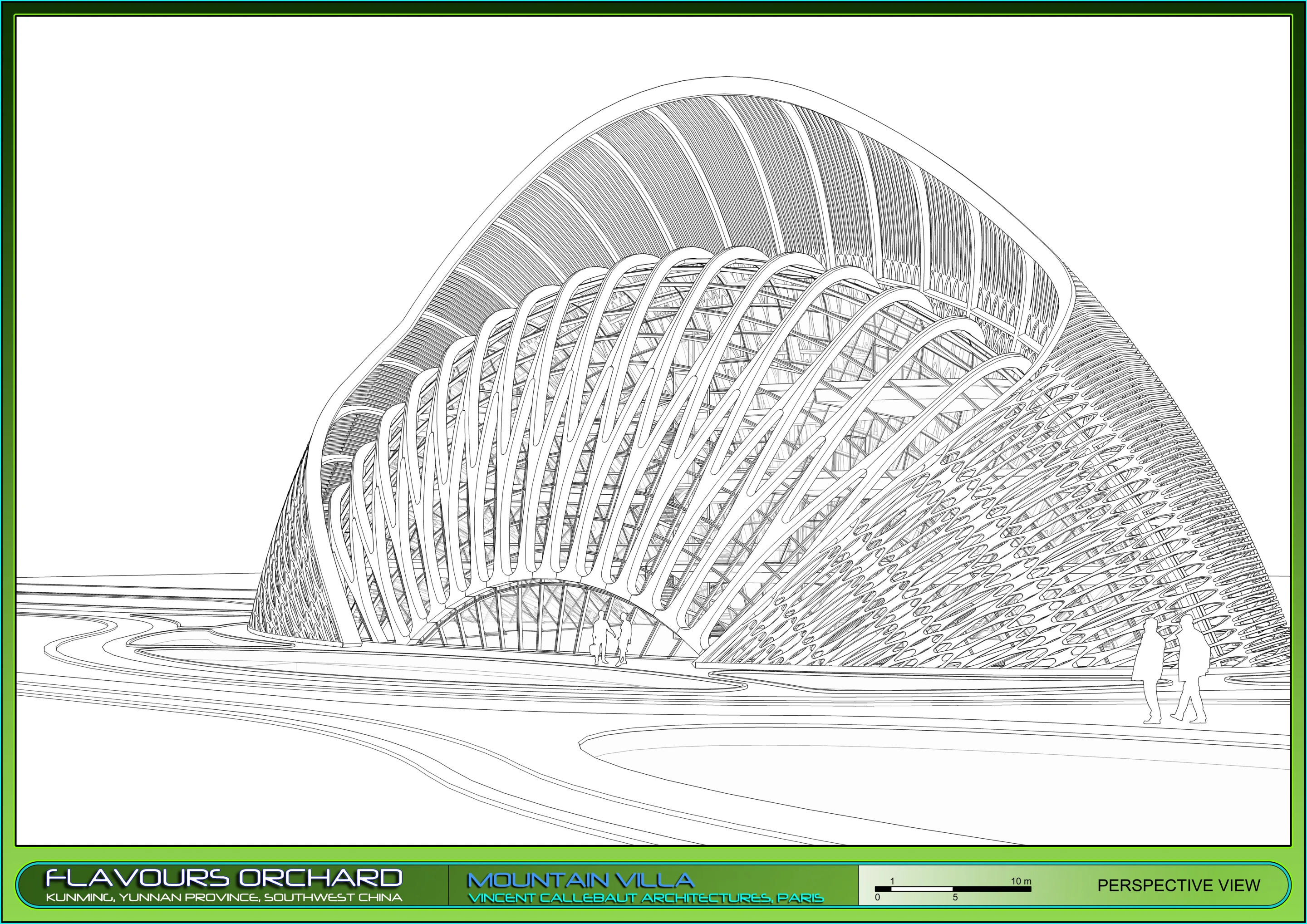 Mountain Villa wireframe view from the orchard (Image: Vincent Callebaut Architectures)