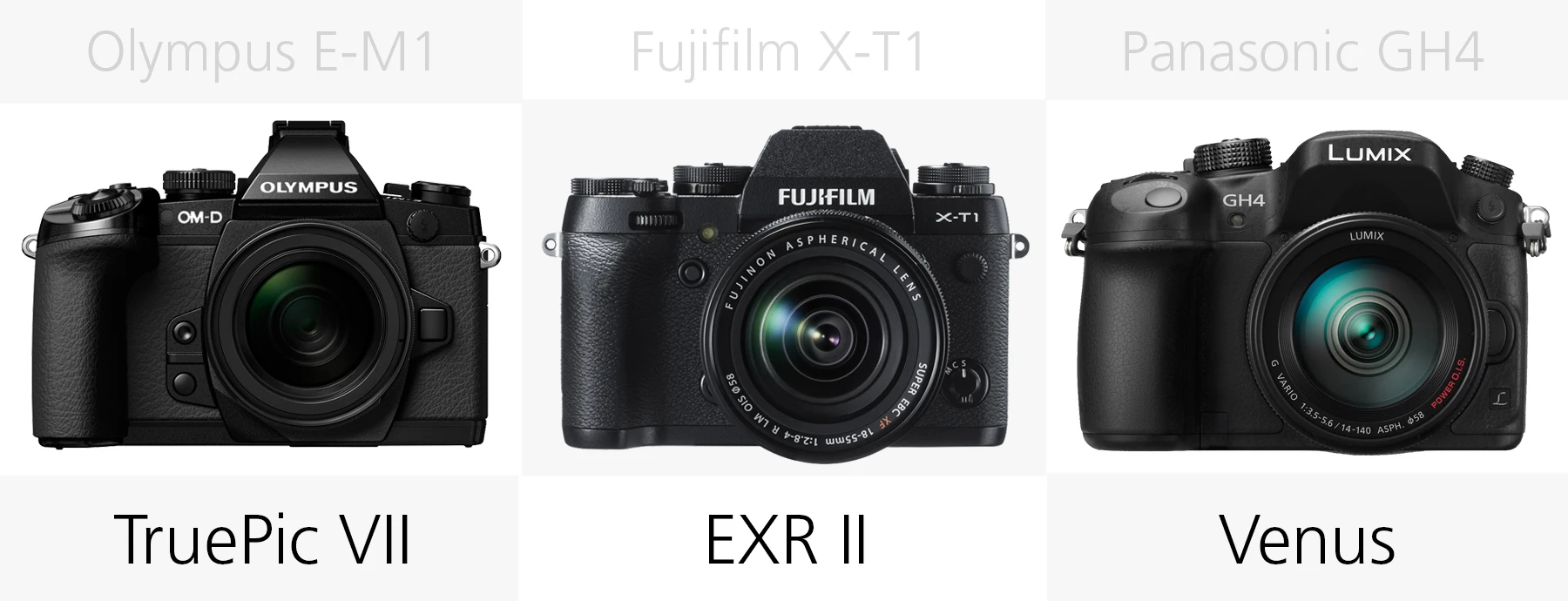 Image processor comparison Olympus E-M1, Fujifilm X-T1 and Panasonic GH4