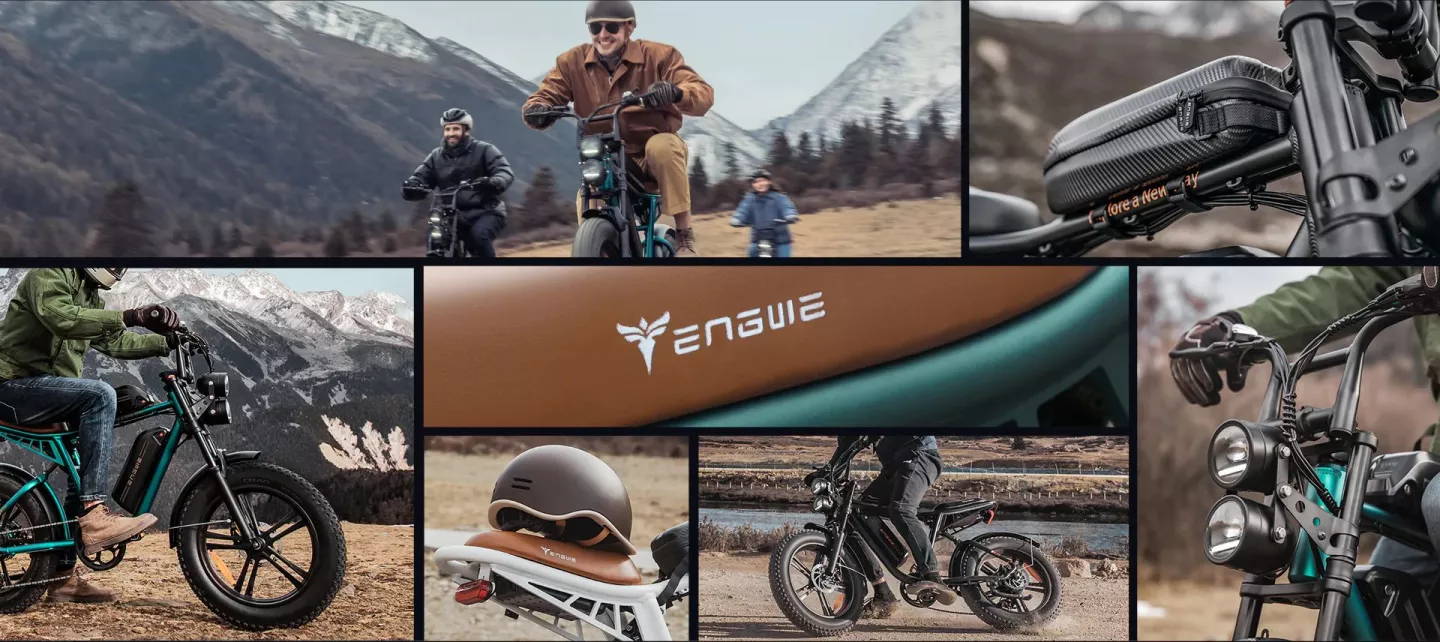 The M20 moto-styled ebike rolls on 20-inch wheels wrapped in all-terrain tires, offers a throttle-only mode, features a dual LED headlight and comes with a carbon fiber rack bag