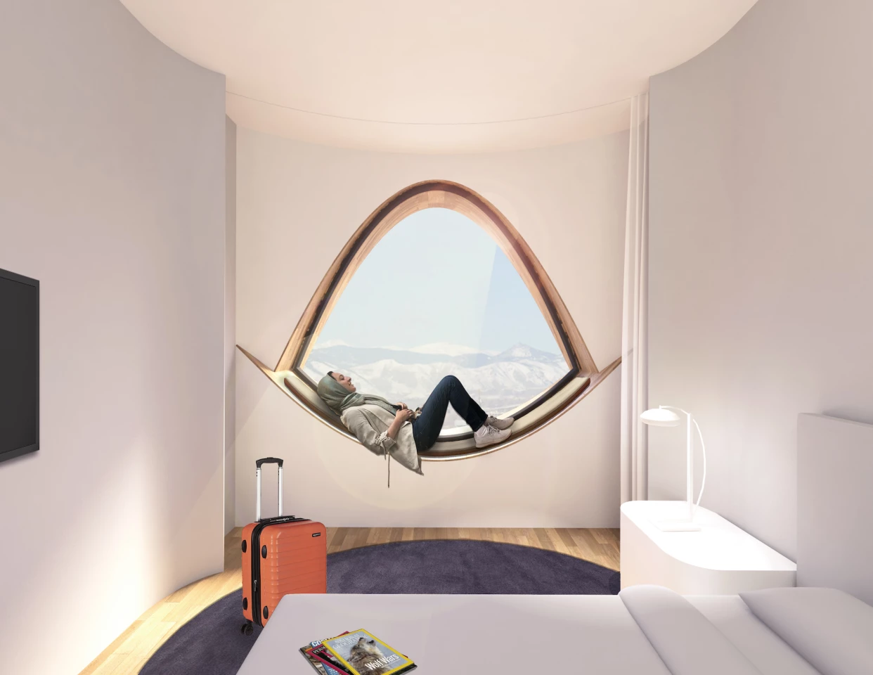 The hotel's distinctive windows will frame views of downtown Denver and the Rocky Mountains in the distance
