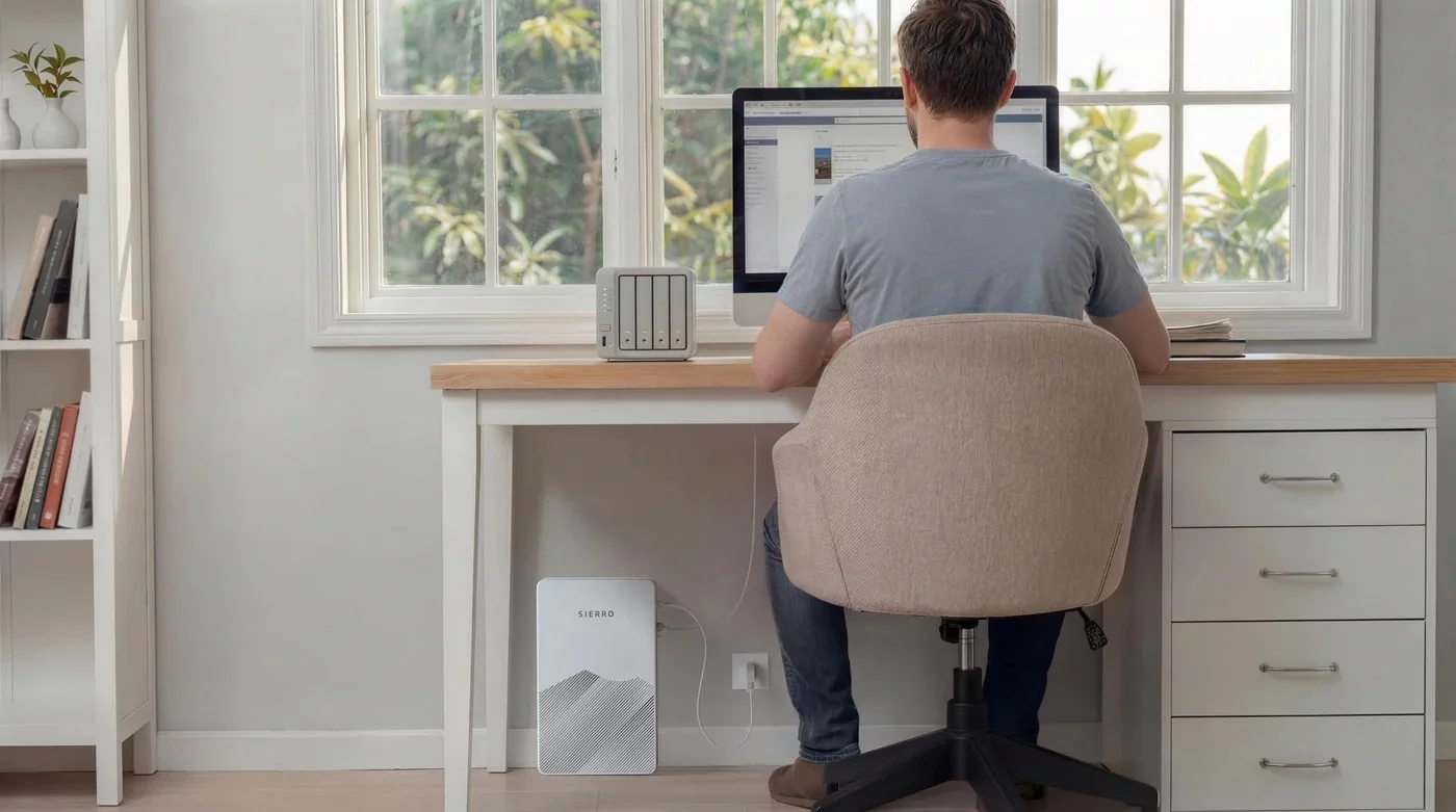 The system stays permanently connected between a wall outlet and your appliance, switching to battery automatically the moment an outage hits